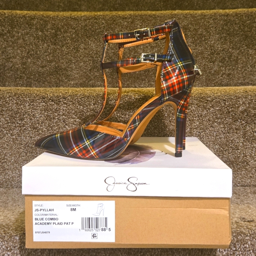 Jessica Simpson Black and Red Plaid Heels